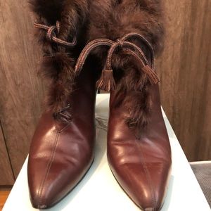 Stuart Weitzman Leather Natural Fur Ankle Boots